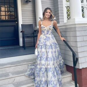 Blue and White Tiered Ruffled Sundress